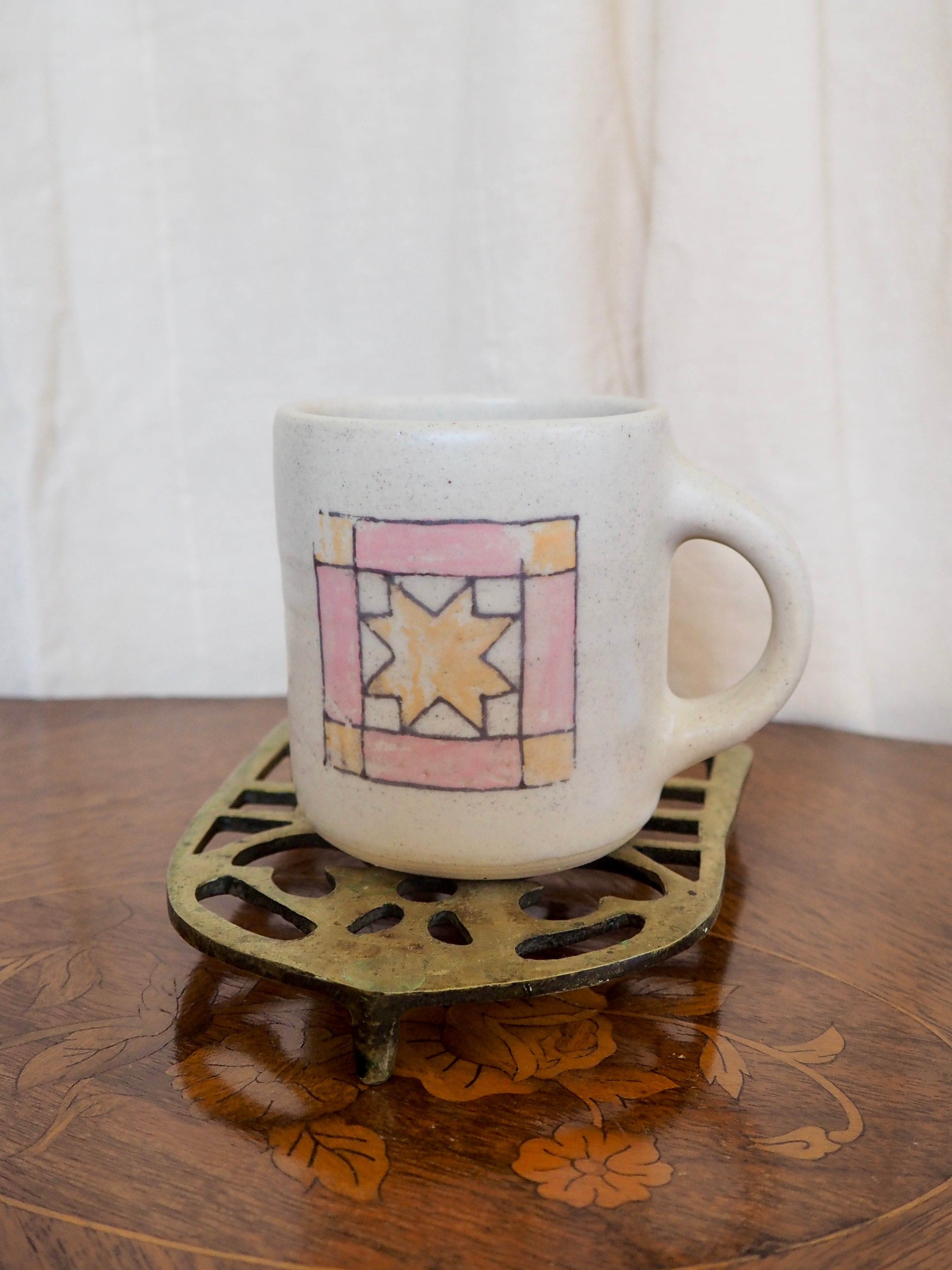 Pink and Yellow Quilt Square Mug