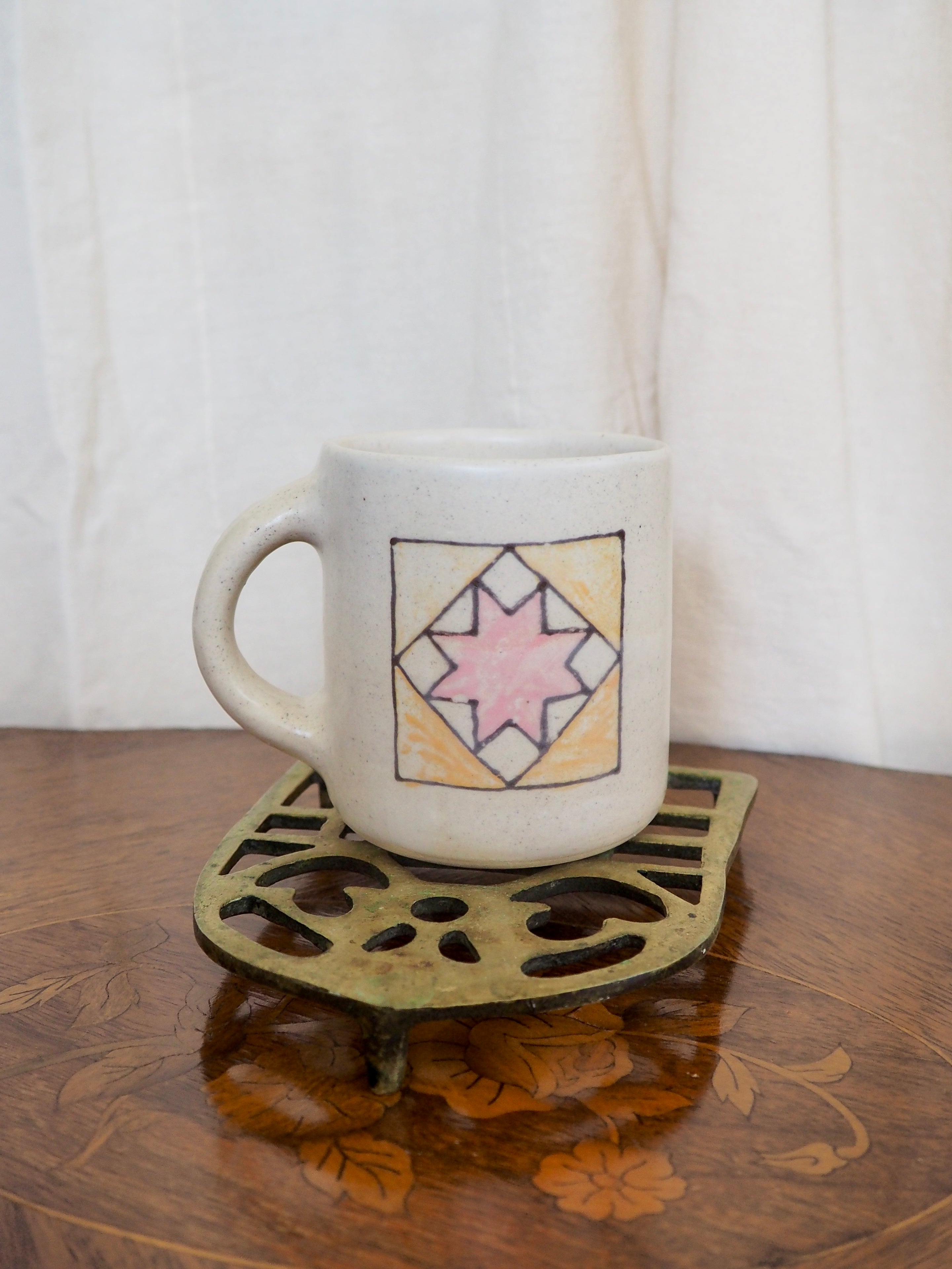 Pink and Yellow Quilt Square Mug