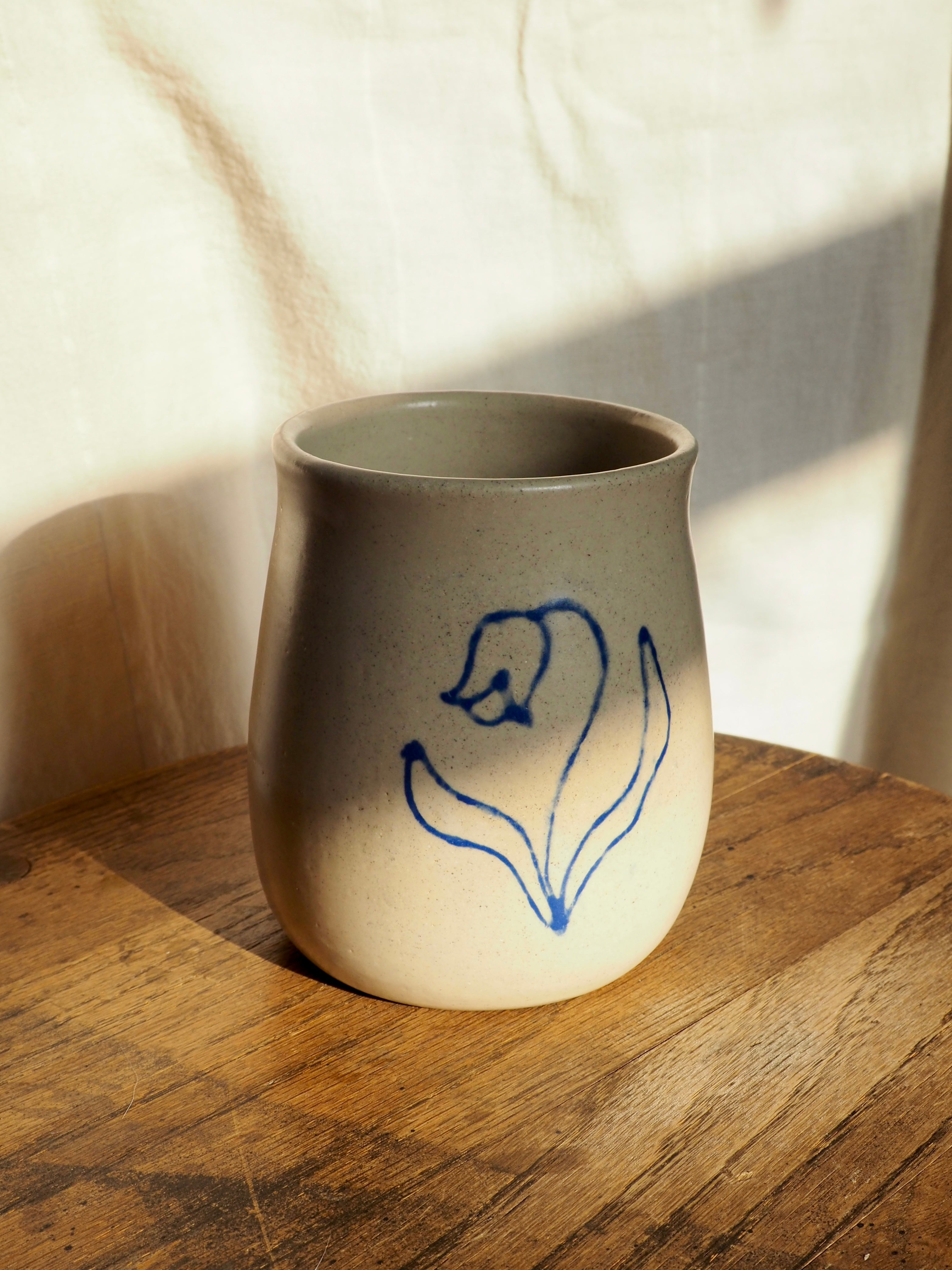 Utensil Crock with a Blue Flower