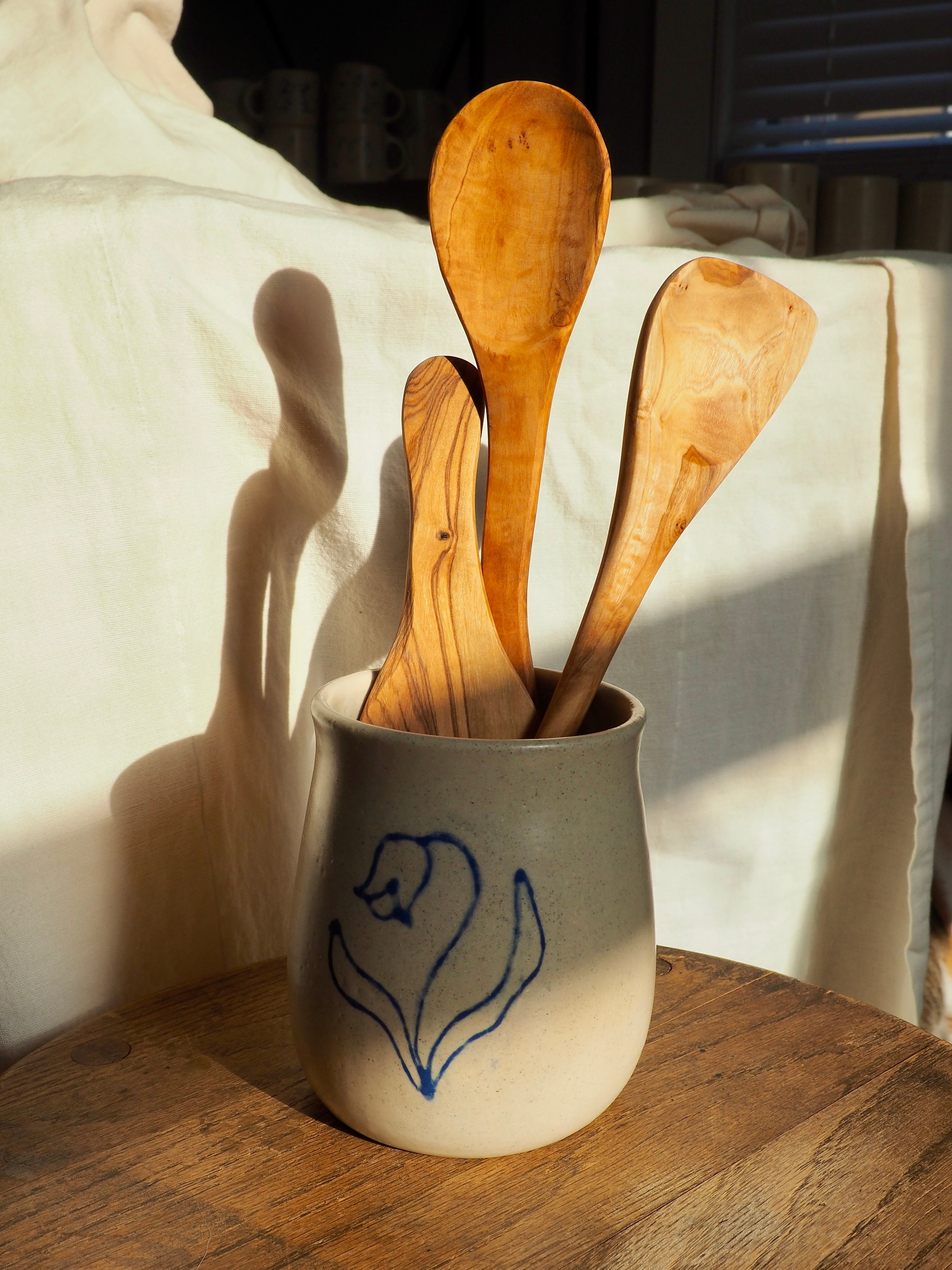 Utensil Crock with a Blue Flower